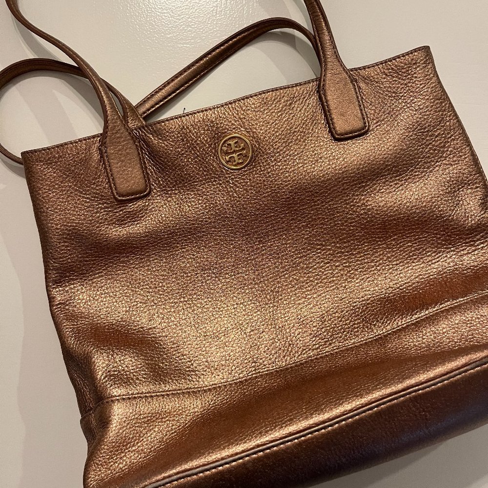 Tory Burch Shoulder Bag Pink Shimmer Gold Logo